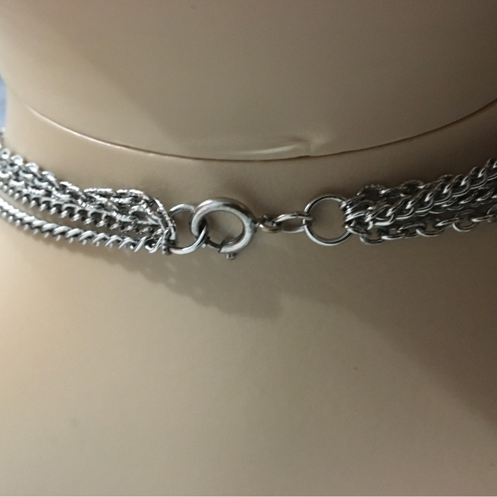 Statement Necklace Silver Tone Moon Crescent Fringe Necklace Halloween Cleopatra - Picture 3 of 4